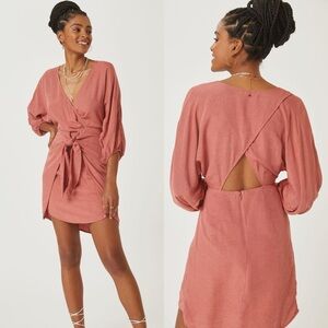 Anthropologie Puff-Sleeve Wrap Mini Dress